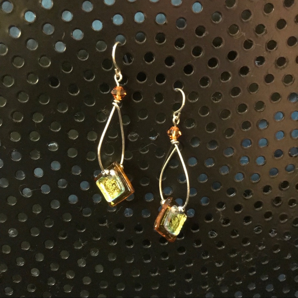 Dichroic Glass, Silver and Citrine Earrings - Picture 2 of 3